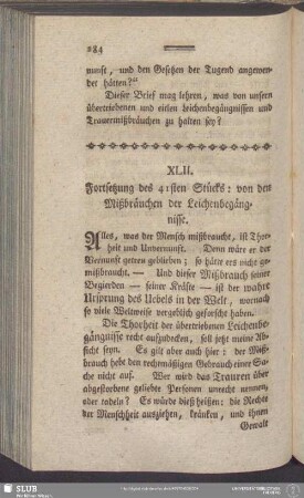XLII. Fortsetzung des 41sten Stücks: von den Mißbräuchen der Leichenbegängnisse