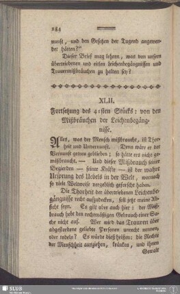 XLII. Fortsetzung des 41sten Stücks: von den Mißbräuchen der Leichenbegängnisse