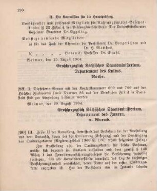89. Ministerialbekanntmachung, betr. die Einziehung von Diphtherie-Serum