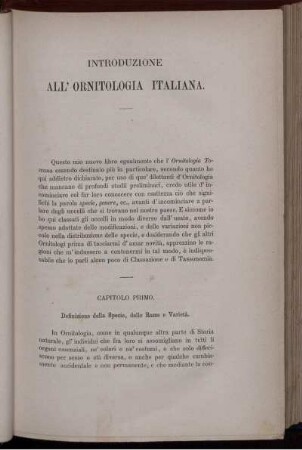 Capitolo Primo. Definizione delle Specie, delle Razze e Varietà.
