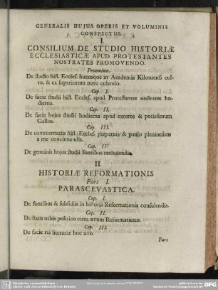 Generalis Huius Operis Et Voluminis Conspectus