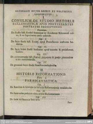 Generalis Huius Operis Et Voluminis Conspectus