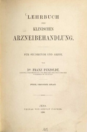 Lehrbuch der klinischen Arzneibehandlung : für Studirende und Ärzte