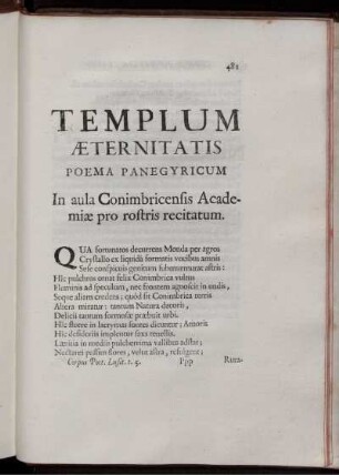 Templum Æternitatis poema Panegyricum
