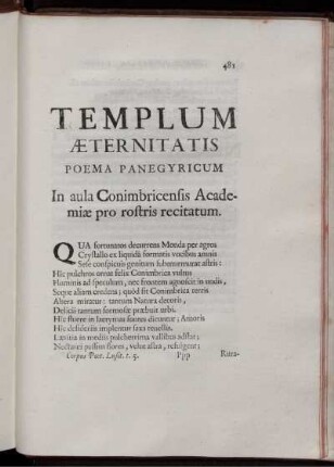 Templum Æternitatis poema Panegyricum