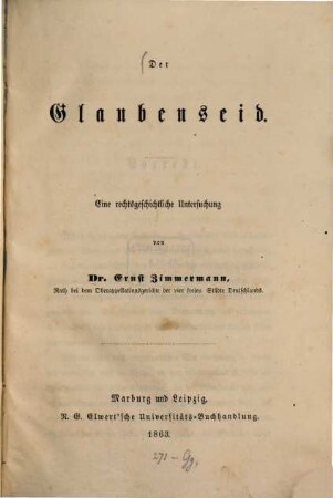 Der Glaubenseid : eine rechtsgeschichtliche Untersuchung