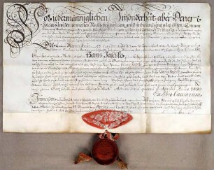 Danzig, 1690.04.11. Geburtsbrief für den Schreiner Hans Jaschke von Danzig. Aussteller: Stadt