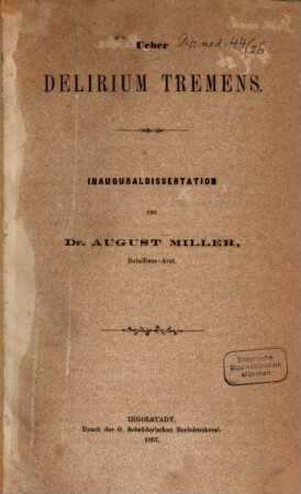 Ueber delirium tremens : Inaug. Diss.