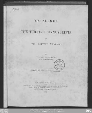 Catalogue of the Turkish manuscripts in the British Museum