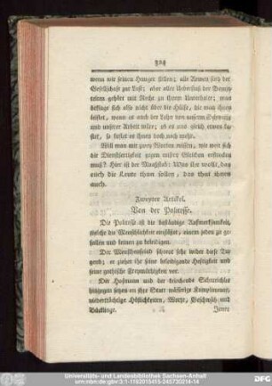Zweyter Artikel. Von der Politesse.