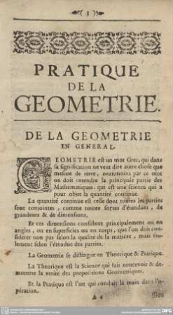 PRATIQUE DE LA GEOMETRIE.