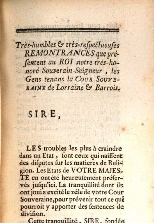 Remontrances De La Cour Souveraine Au Roi, Présentées à Sa Majesté le 2 Janvier 1755