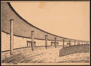 Messegelände, Berlin-Charlottenburg: Vorprojekt, Kongresshalle und Hauptrestaurant, Blick auf Pergola