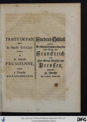 XV. Friedens-Schluß zwischen ... Franckreich und ... Preussen.