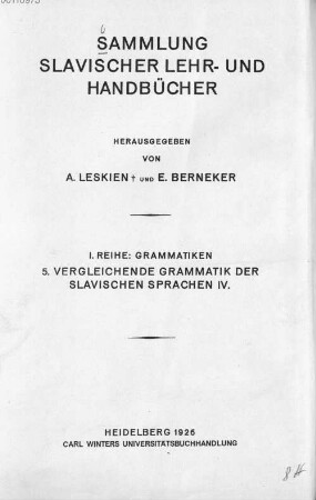 Vergleichende Grammatik der slavischen Sprachen, 4. Band. Syntax