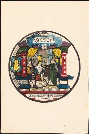 Restaurierung Heidelberger Schloss Friedrichsbau: Ansicht Glasfenster mit Städtewappen: Alzey (?)
