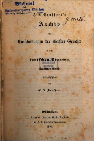 J. A. Seuffert's Archiv für Entscheidungen der obersten Gerichte in den deutschen Staaten. 12. 1858