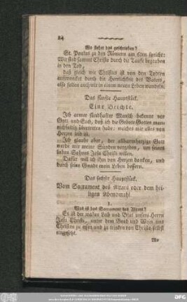 Das sechste Hauptstück. Vom Sacrament des Altars oder dem heiligen Abendmahl.