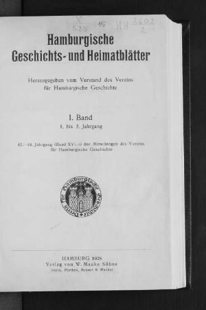 1. Bd. 1.1926: Hamburgische Geschichts- und Heimatblätter