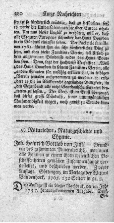 9. Naturlehre, Naturgeschichte und Chymie.