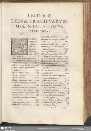 Index Rerum Praecipuarum, Quae In Hoc Volumine Explicantur