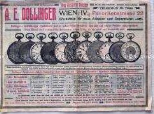 Verkaufskatalog der Fa. A. E. Dollinger, Wien, für Taschenuhren und Schmuck