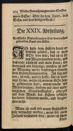 Die XXIX. Abtheilung. Tröstliche Betrachtungen über den vorhergehenden Bund mit Gott