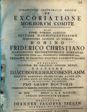 Dissertatio inauguralis medica excoriatione morborum comite