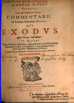 Commentarii in librum secundum Mosis