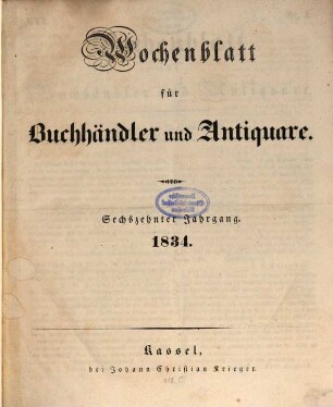 Wochenblatt für Buchhändler und Antiquare. 16. 1834