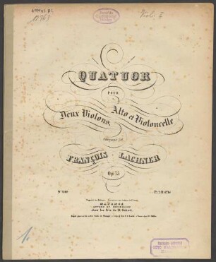 Quatuor : pour deux violons, alto et violoncelle : op. 75