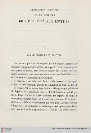 I. Sur les textes du XVe chapitre