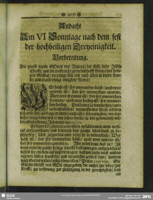 Andacht Am VI Sonntage nach dem fest der hochheiligen Dreyeinigkeit