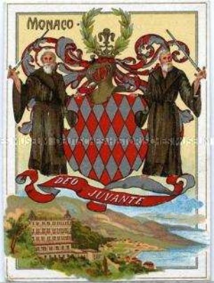 Postkarte mit Wappen des Fürstentums Monaco