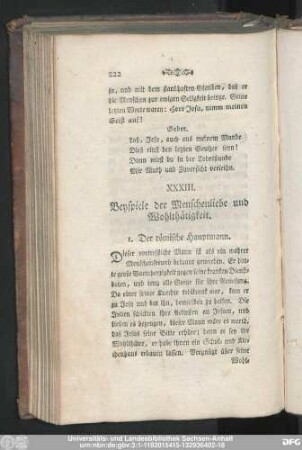 XXXIII. Beyspiele der Menschenliebe und Wohlthätigkeit.