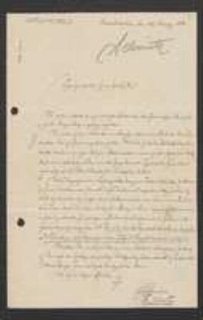 Brief von Friedrich Karl Johann Schmitz an Unbekannt