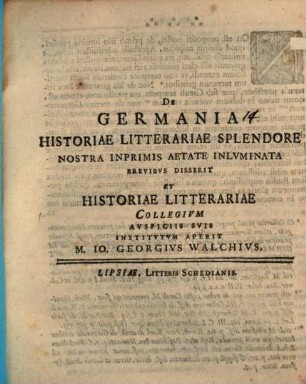 Programma quo de Germania, historiae litterariae splendore nostra inprimis aetate illuminata breviter disserit