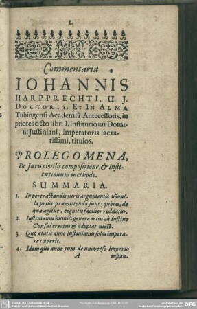 Prolegomena, De Iuris civilis compositione, & Institutionum methodo