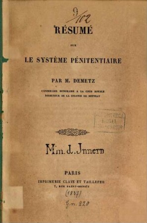 Résumé sur le système pénitentiaire