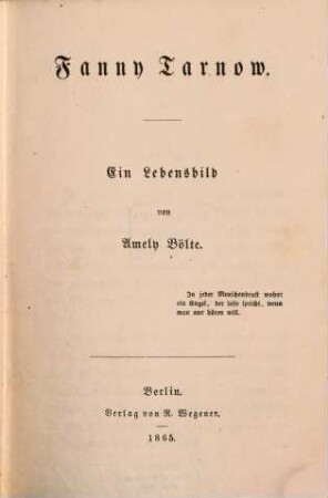 Fanny Tarnow : ein Lebensbild
