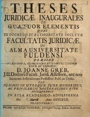 Theses iuridicae inauguralae de quatuor elementis