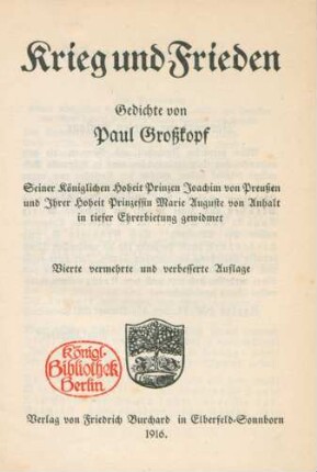 Krieg und Frieden : Gedichte