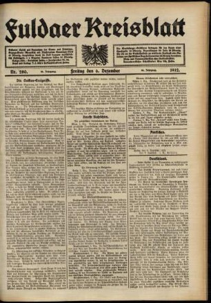Erste Ausgabe vom Freitag, den 06. Dezember 1912.