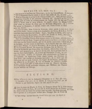 Section II. Histoire d´Italie depuis l´an 774 jusqu´à l´an 888.