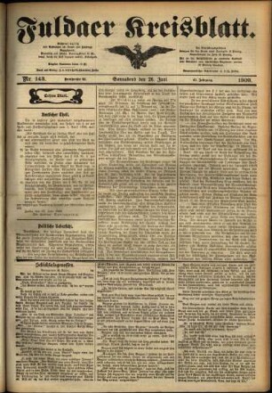 Erste Ausgabe vom Samstag, den 26. Juni 1909.