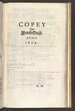 Copey Oder BrieffeBuch. Anno 1624.