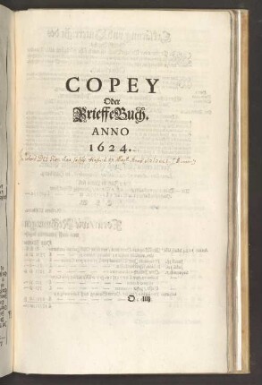 Copey Oder BrieffeBuch. Anno 1624.