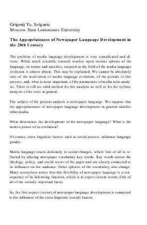 The appropriateness of newspaper language development in the 20th century