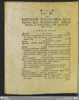 Cap. III. De Portione Statutaria, Quatenus Illi Praeiudicium Inferri Possit, A Coniugibus, Per Actus Inter Vivos