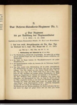 I. Auf dem westl. Kriegsschauplatz als Div. Kav. Rgt. im Verband des I. bayr. Res. Korps